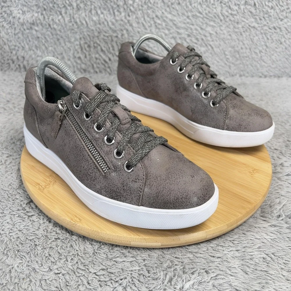 Munro Tilly Shoes Womens Size 9W Gray Leather Zip Lace Up Platform Casual